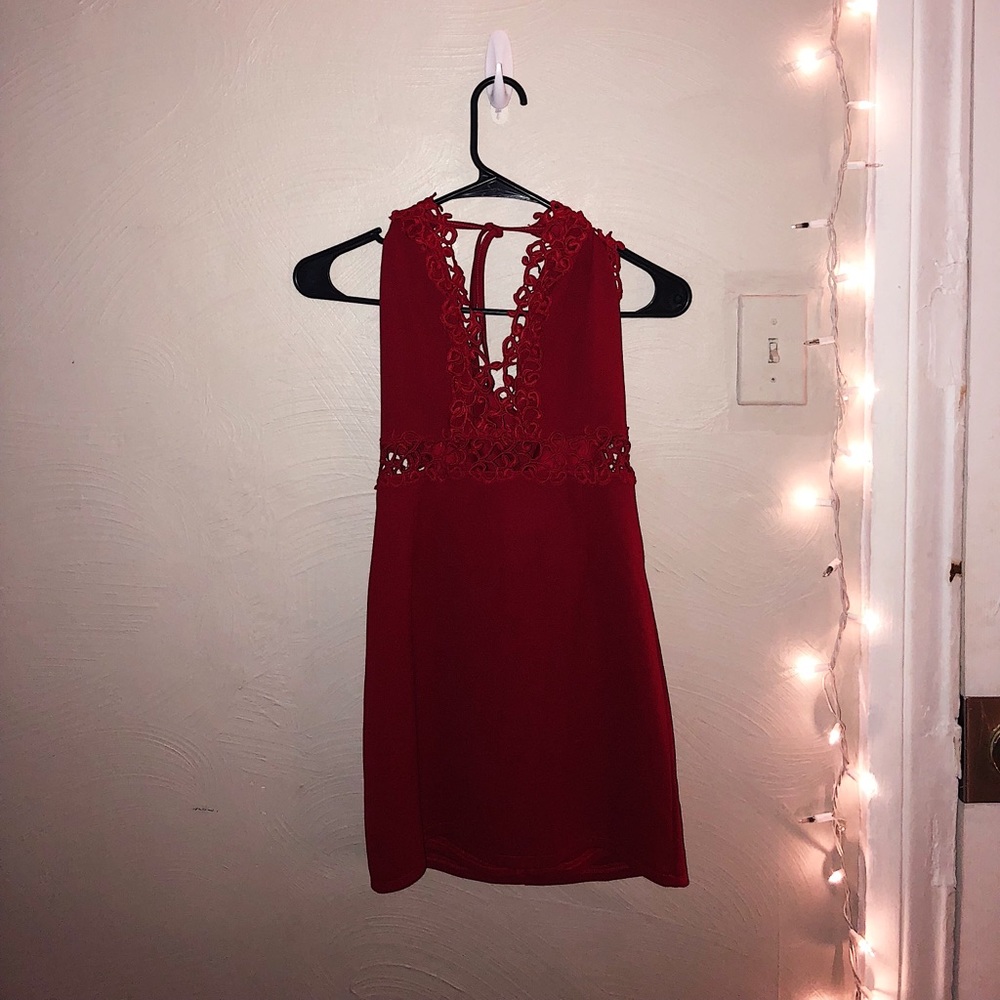 Red lace formal dress